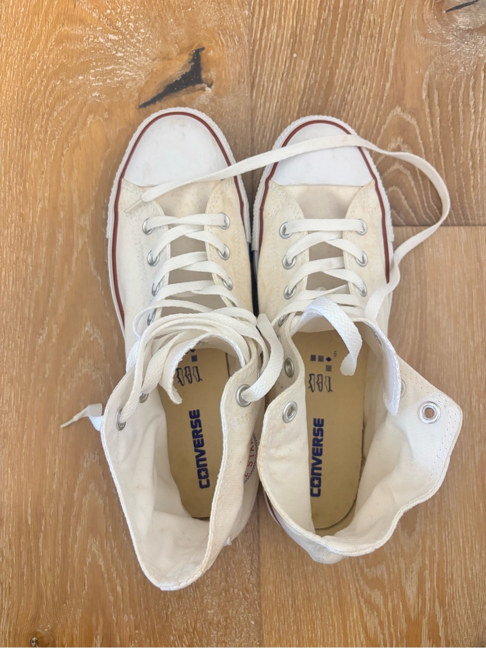 Converse All Star White High-Top Canvas Sneakers with Red Trim